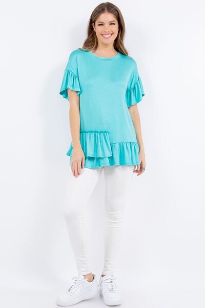 Celeste Ruffle Detail Asymmetrical Top Tops