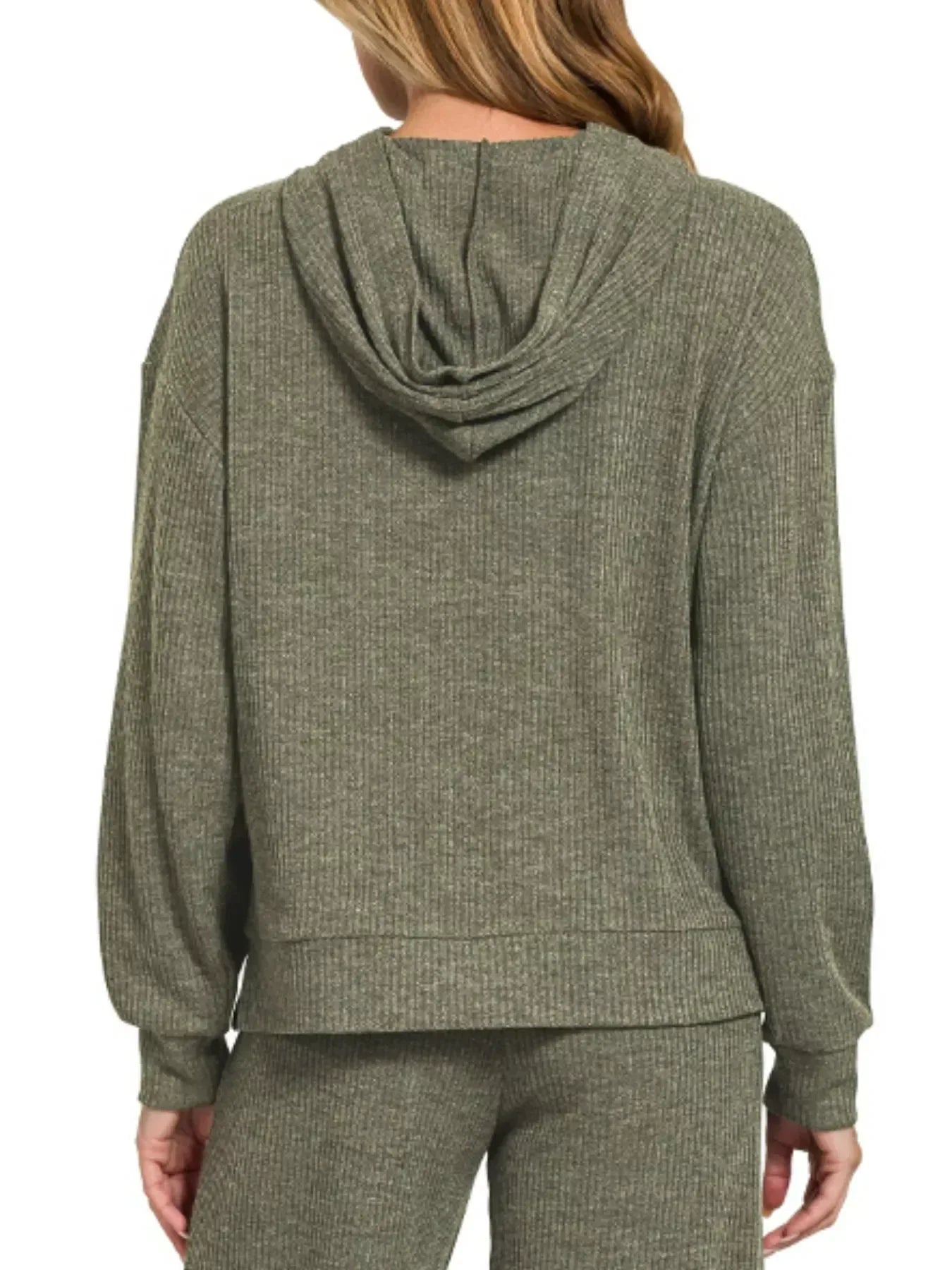 Drop Shoulder Ribbed Crop Hoodie Dk Olive - DAVERRI FASHIONS