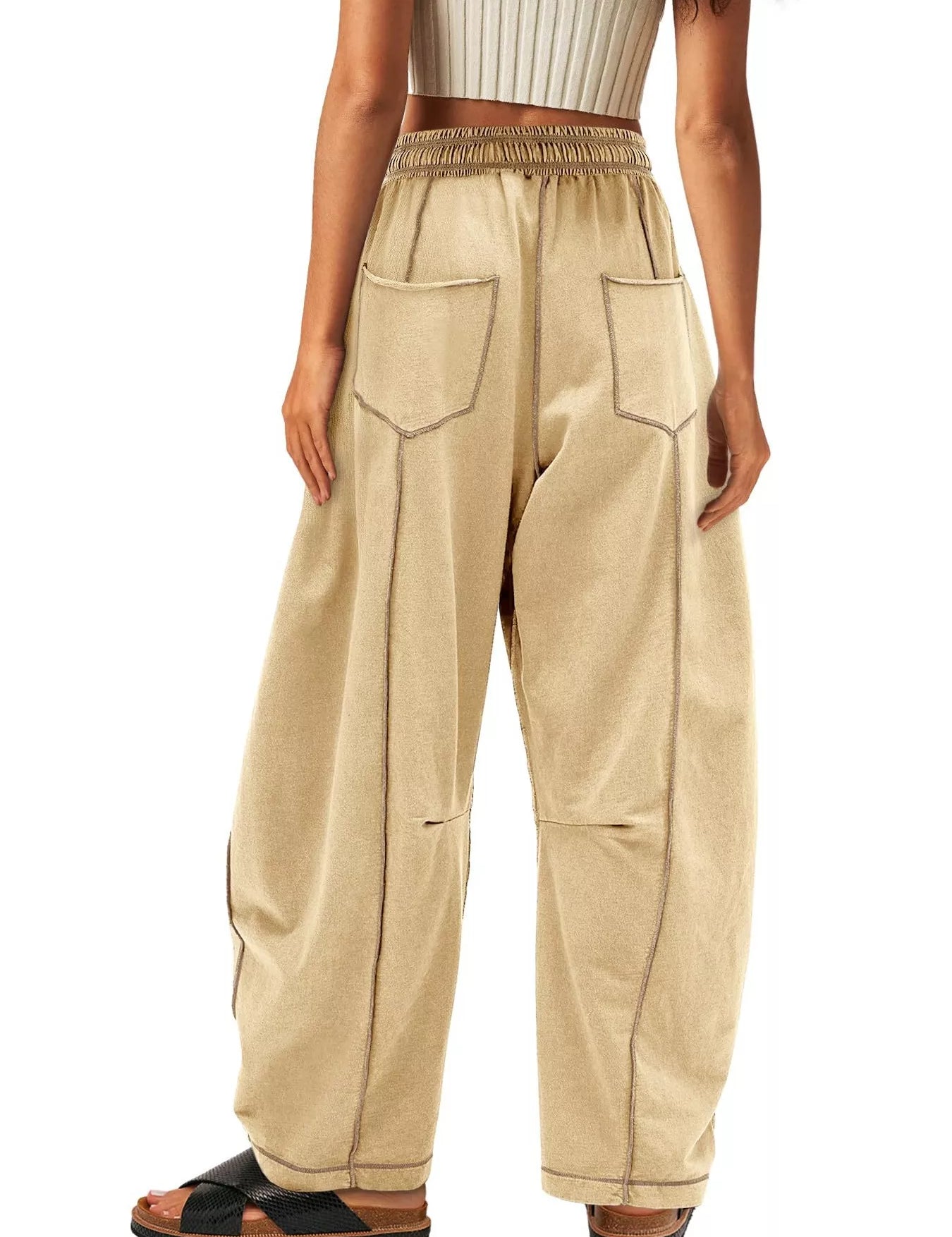 Drawstring Wide Leg Elastic Waist Pants | Pants Daverri Fashions