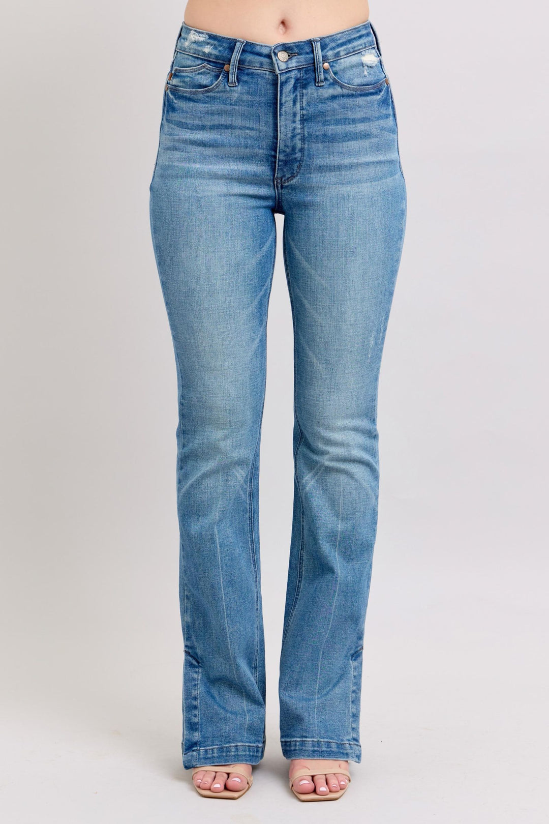 Tummy Control Vintage Wash Side Slit Slim Boot Jeans Plus Size Jeans