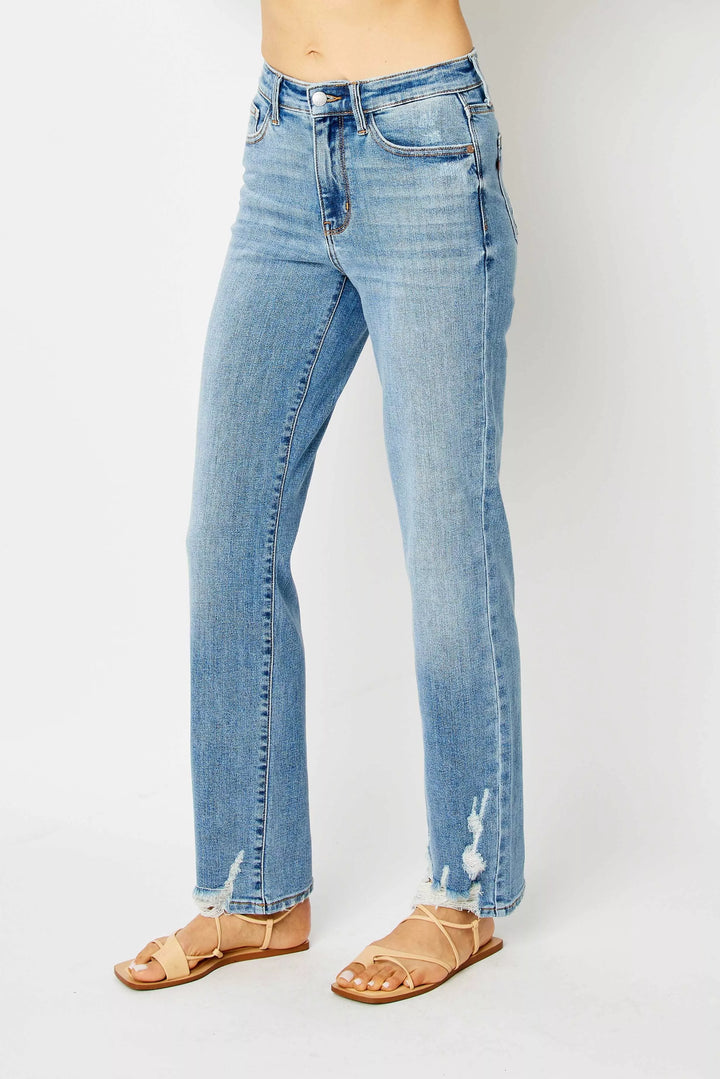 Judy Blue Full Size High Waist Straight Jeans with Heavy Destroy Plus Size | Jeans Daverri Fashions