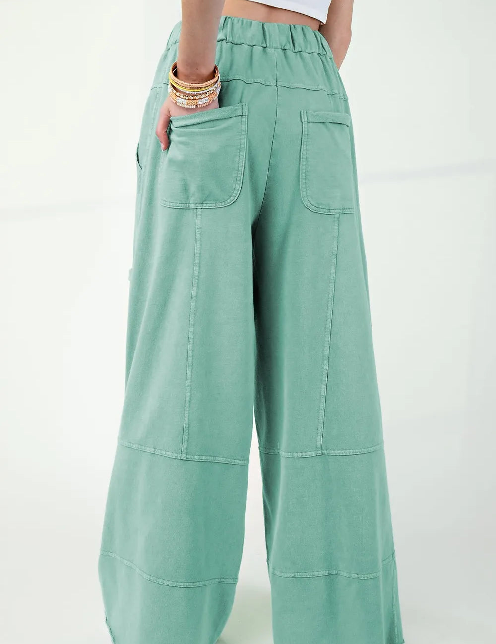 Mineral Wash Exposed Seam Drawstring High Waist Wide Leg Cargo Pants | Loungewear Pants Daverri Fashions
