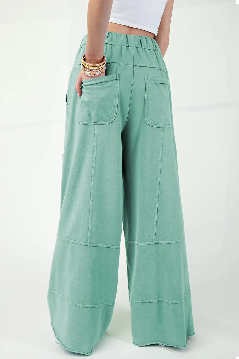 Mineral Wash Exposed Seam Drawstring High Waist Wide Leg Cargo Pants | Loungewear Pants Daverri Fashions