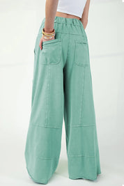 Mineral Wash Exposed Seam Drawstring High Waist Wide Leg Cargo Pants | Loungewear Pants Daverri Fashions