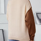 Two Tone Cable Knit Round Neck Long Sleeve Sweater - DAVERRI FASHIONS