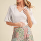Aemi + Co Side Slit Notched Ruffled Half Sleeve Blouse Blouses
