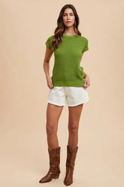 Annie Wear Round Neck Short Sleeve Sweater | Sweaters Daverri Fashions