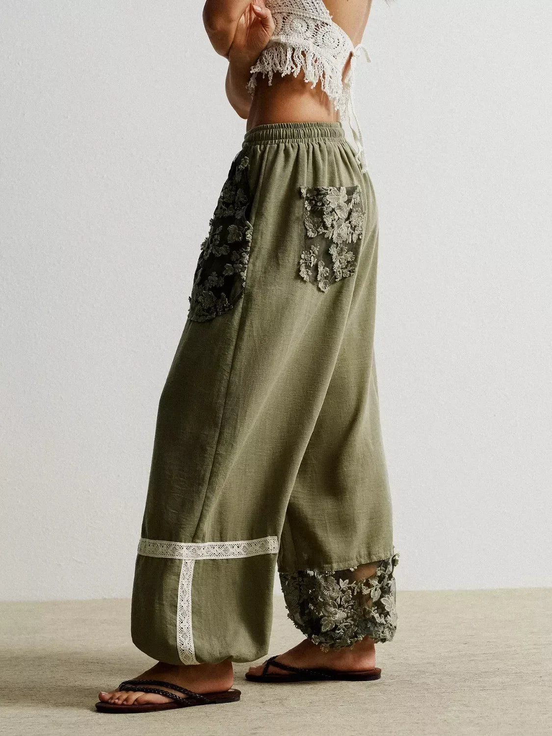 Lace Detail Drawstring Harem Pants - DAVERRI FASHIONS