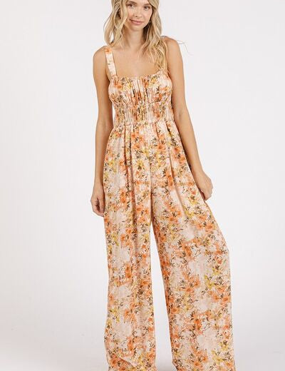 Mittoshop Flower Print Gathered Bust Sleeveless Jumpsuit Ginger Jumpsuits