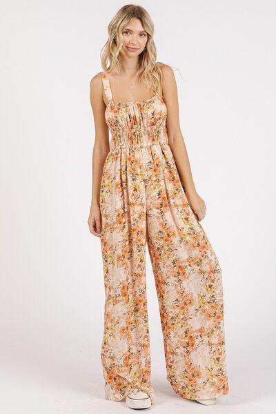 Mittoshop Flower Print Gathered Bust Sleeveless Jumpsuit - DAVERRI FASHIONS