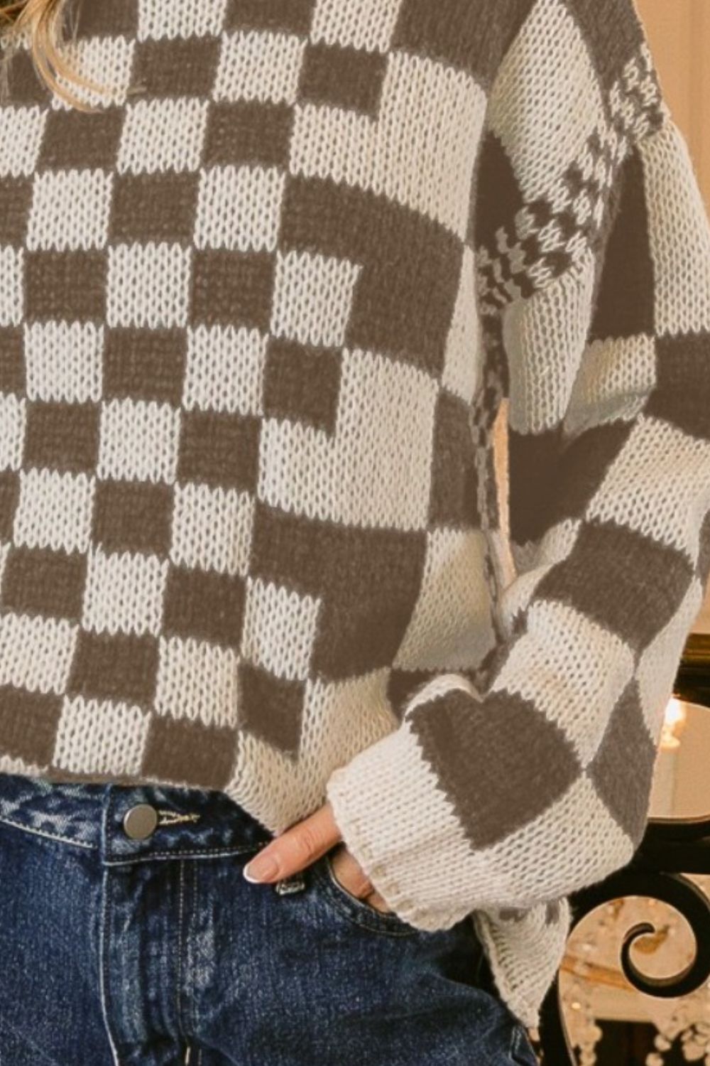 BiBi Checkered Contrast Chunky Sweater Sweaters