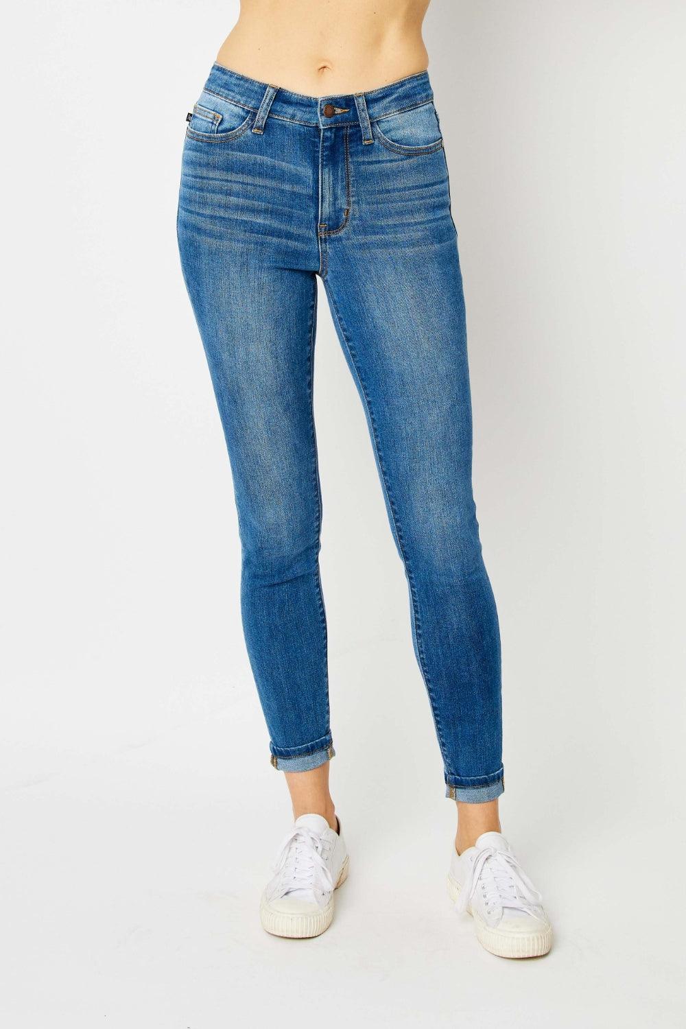 Judy Blue Full Size Cuffed Hem Low Waist Skinny Jeans Medium Jeans