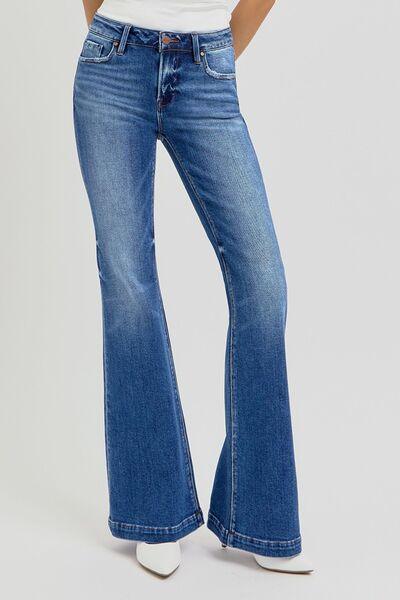 RISEN Full Size Low Rise Flare Jeans with Pockets - DAVERRI FASHIONS