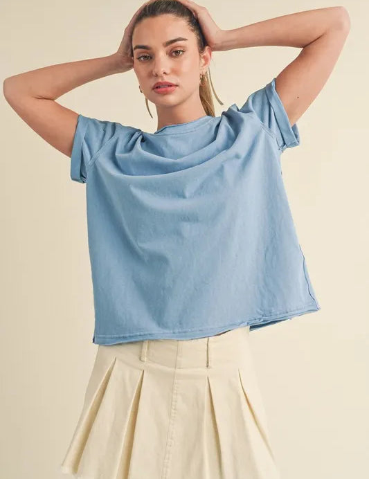 Aemi + Co Exposed Seam Round Neck Short Sleeve T-Shirt | Daverri Fashions