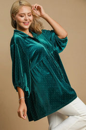 Umgee Full Size Polka Dot Collared Neck Button Up Shirt | Daverri Fashions