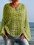 Vibrant lime green crochet long sleeve knit cover up with openwork pattern and bell sleeves