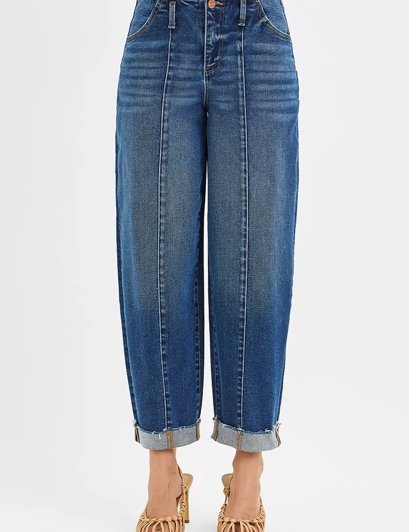 RISEN High Rise Fit Barrel Cuffed Jeans | Daverri Fashions