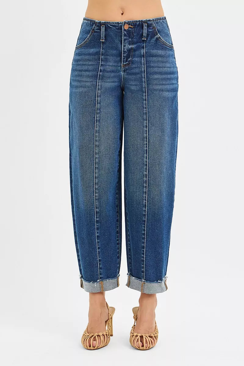RISEN High Rise Fit Barrel Cuffed Jeans | Daverri Fashions