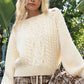POL Cable Knit Cutout Long Sleeve Sweater Cream