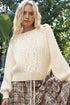 POL Cable Knit Cutout Long Sleeve Sweater Cream