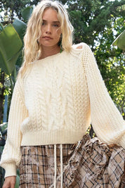 Cream M POL Cable Knit Cutout Long Sleeve Sweater | Sweaters Daverri Fashions