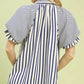 Umgee navy white striped blouse with ruffled short flutter sleeves