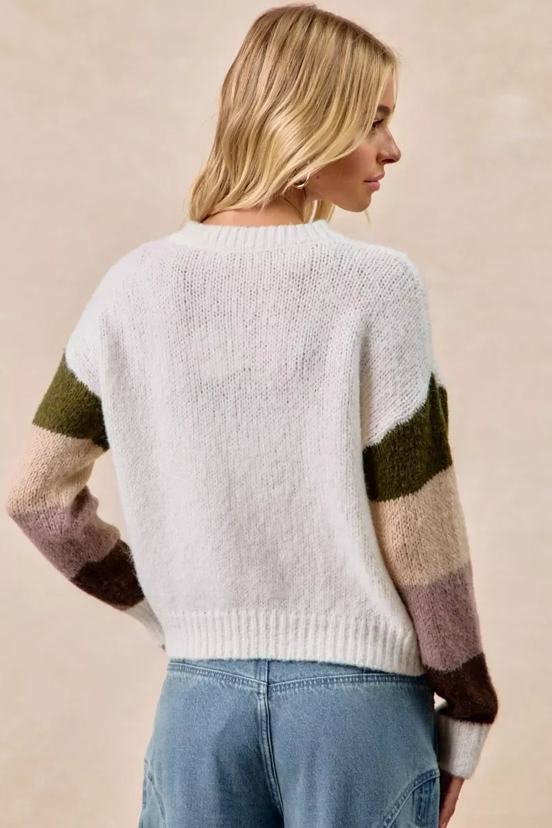 BiBi Flower Color Block Sweater - DAVERRI FASHIONS
