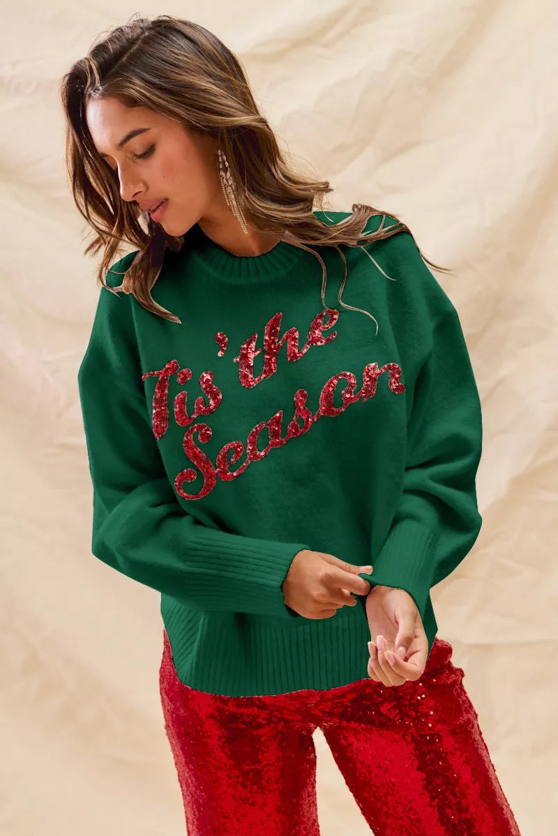 SO ME Sequins Lettering Christmas Holiday Sweater | Sweaters Daverri Fashions