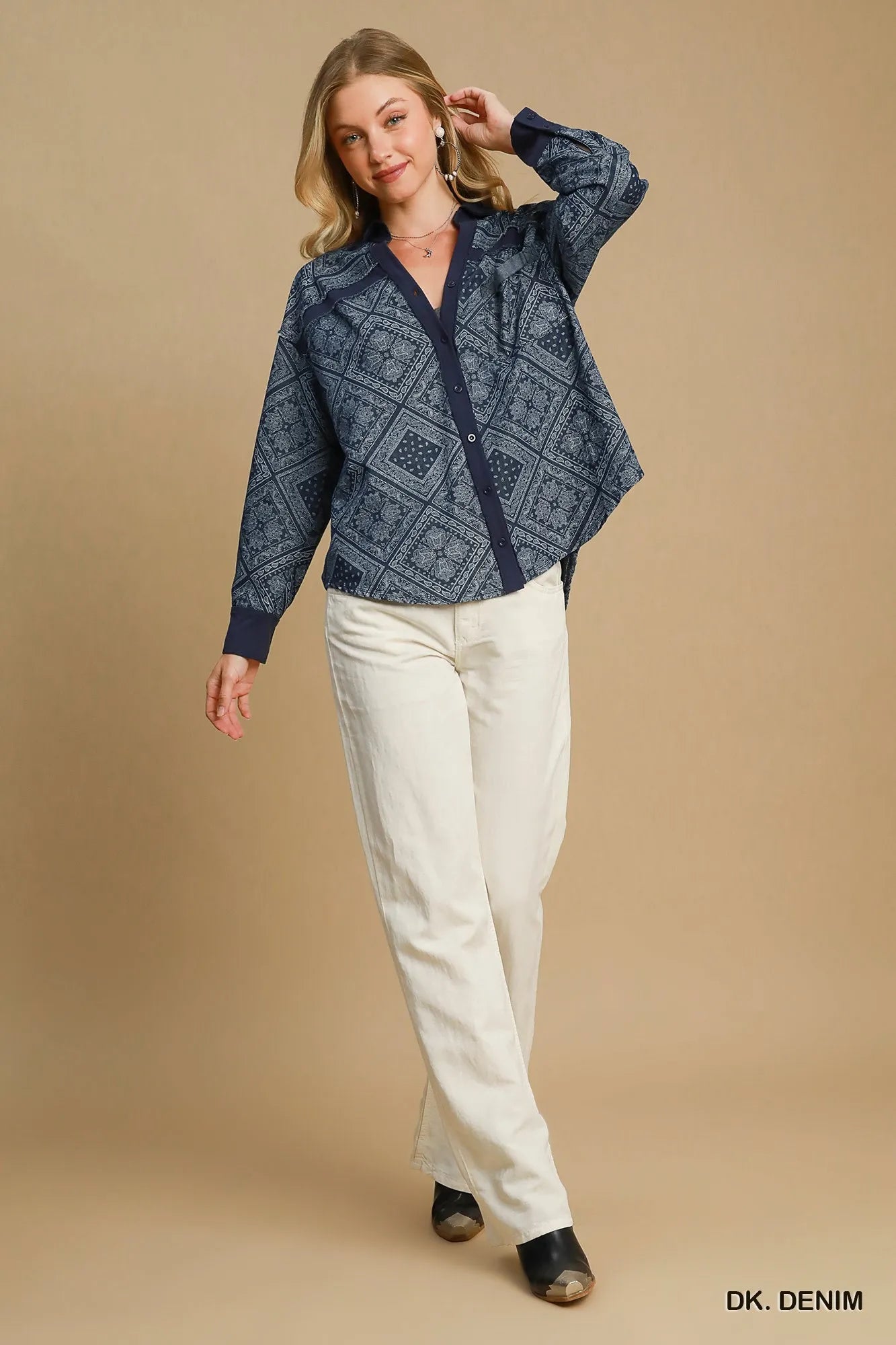 Umgee Paisley Print Denim Shirt Jacket | Daverri Fashions