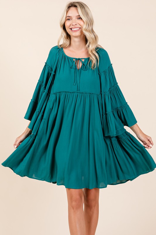 Mittoshop Frill Tie Neck Bell Sleeve Dress