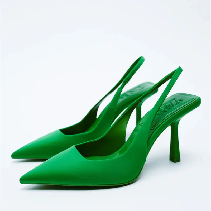 Green Point Toe Slingback Pumps | Heels Daverri Fashions