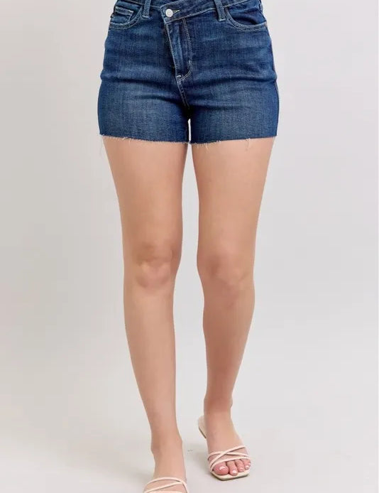 DK Judy Blue High Waist Criss-Cross Waistband Denim Shorts | Daverri Fashions