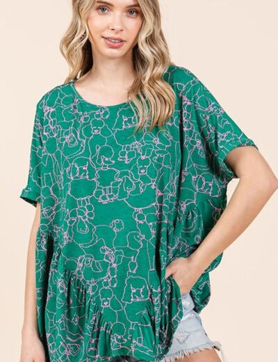 Mittoshop Abstract Print Round Neck Short Sleeve Top Green S Tops