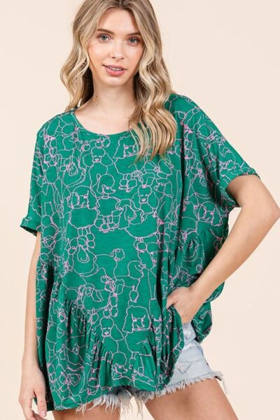 Mittoshop Abstract Print Round Neck Short Sleeve Top Green S Tops