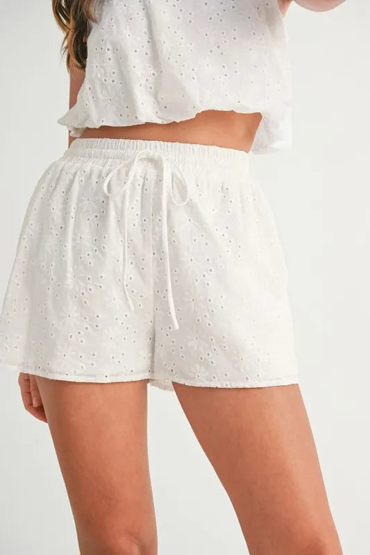 MABLE Eyelet Bubble Hem Sleeveless Top and Shorts Set Outfit Sets