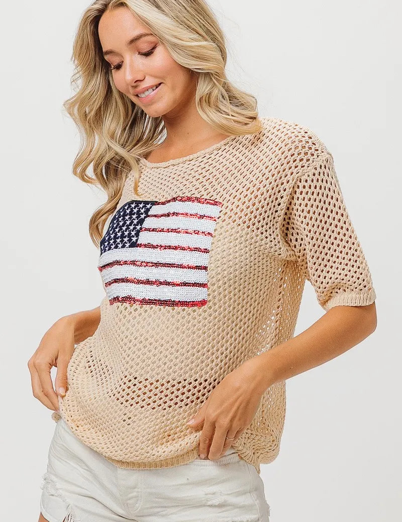 BiBi Sequin American Flag Knit Cover Up | Cover Ups Daverri Fashions