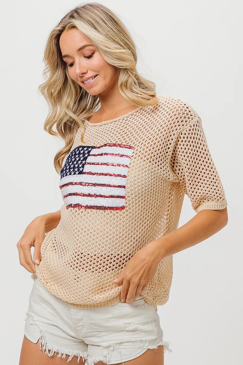 BiBi Sequin American Flag Knit Cover Up | Cover Ups Daverri Fashions