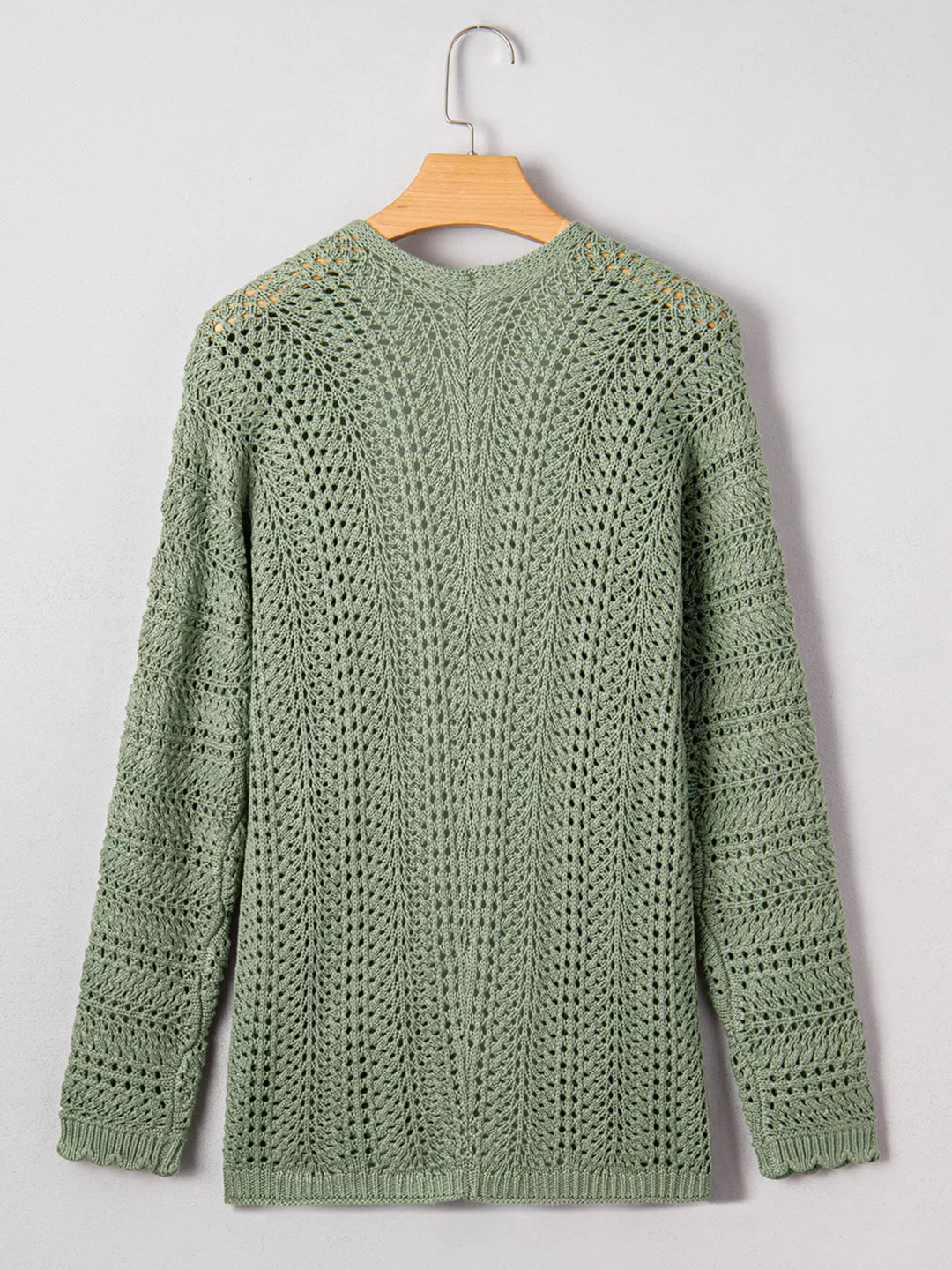 Scalloped Edge Eyelet Knit Batwing Sleeve Cardigan | Cardigans Daverri Fashions