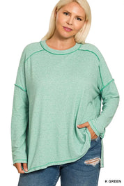 Zenana Full Size Melange Hacci Exposed Seam Hi-low Tee Plus Size | Daverri Fashions