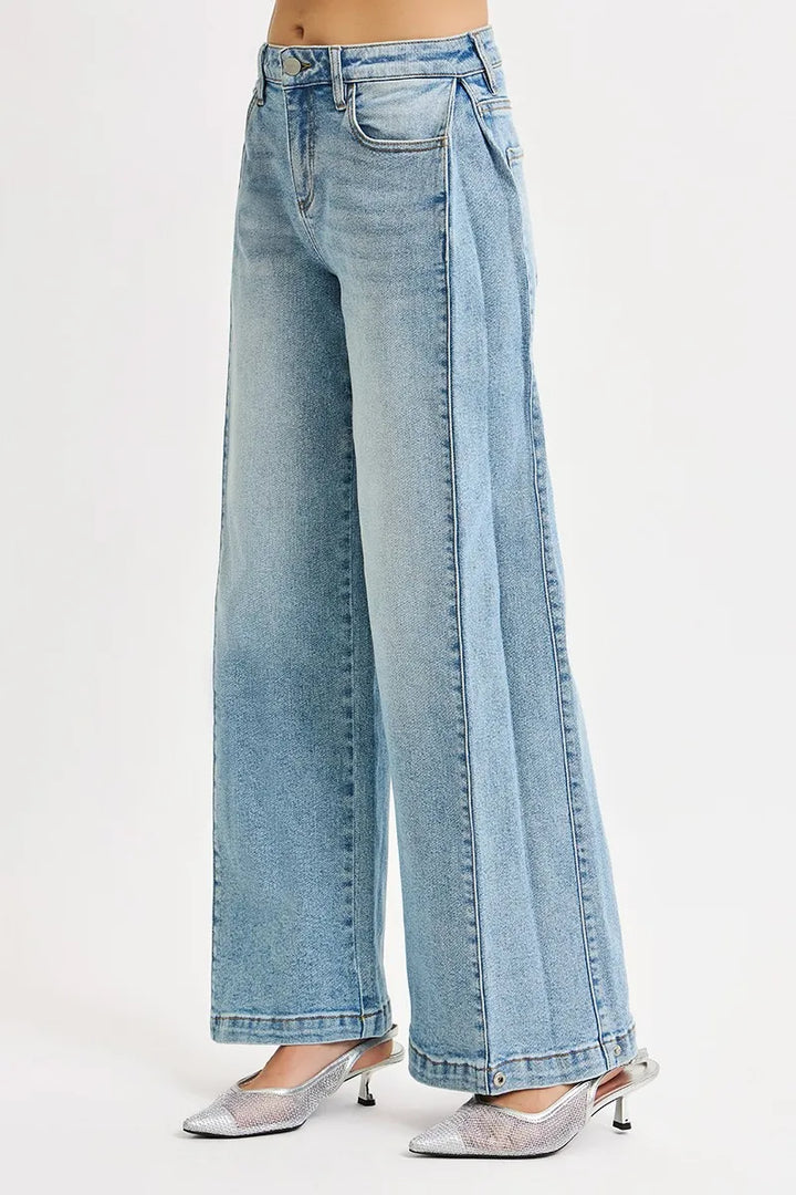 RISEN Mid Rise Wide Barrel Transferable Leg Snap Jeans | Jeans Daverri Fashions