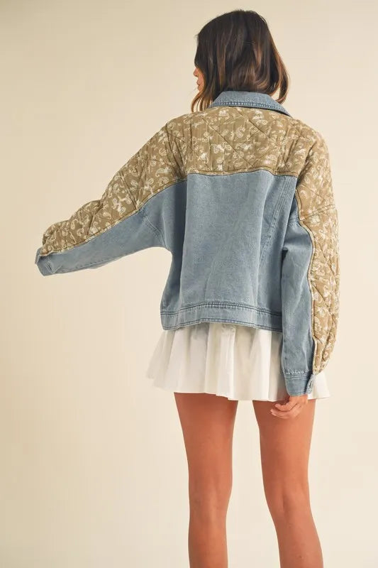 MABLE Quilted Paisley Print Contrast Denim Jacket