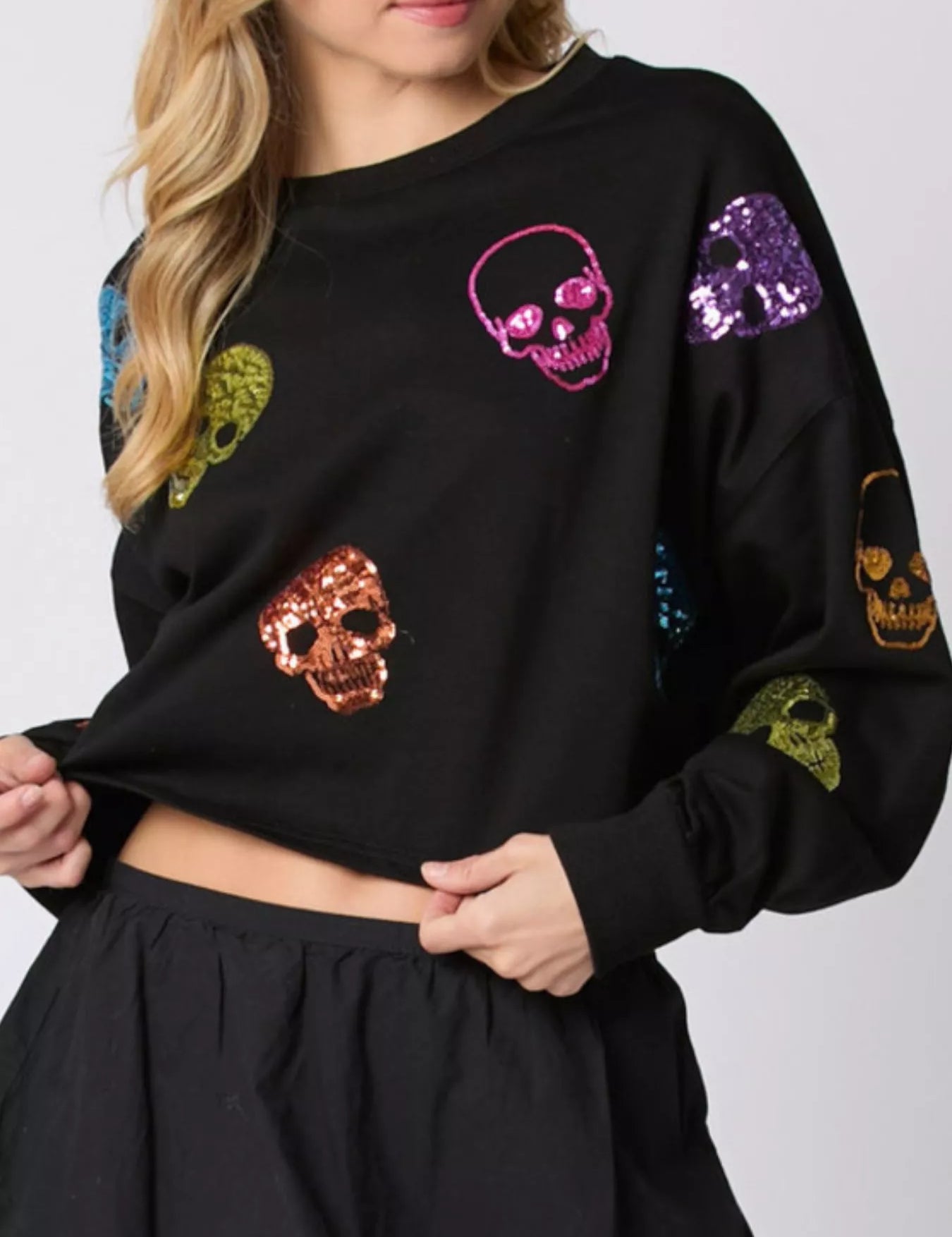 Sequin Skull Long Sleeve Sweatshirt | Sweatshirts Daverri Fashions