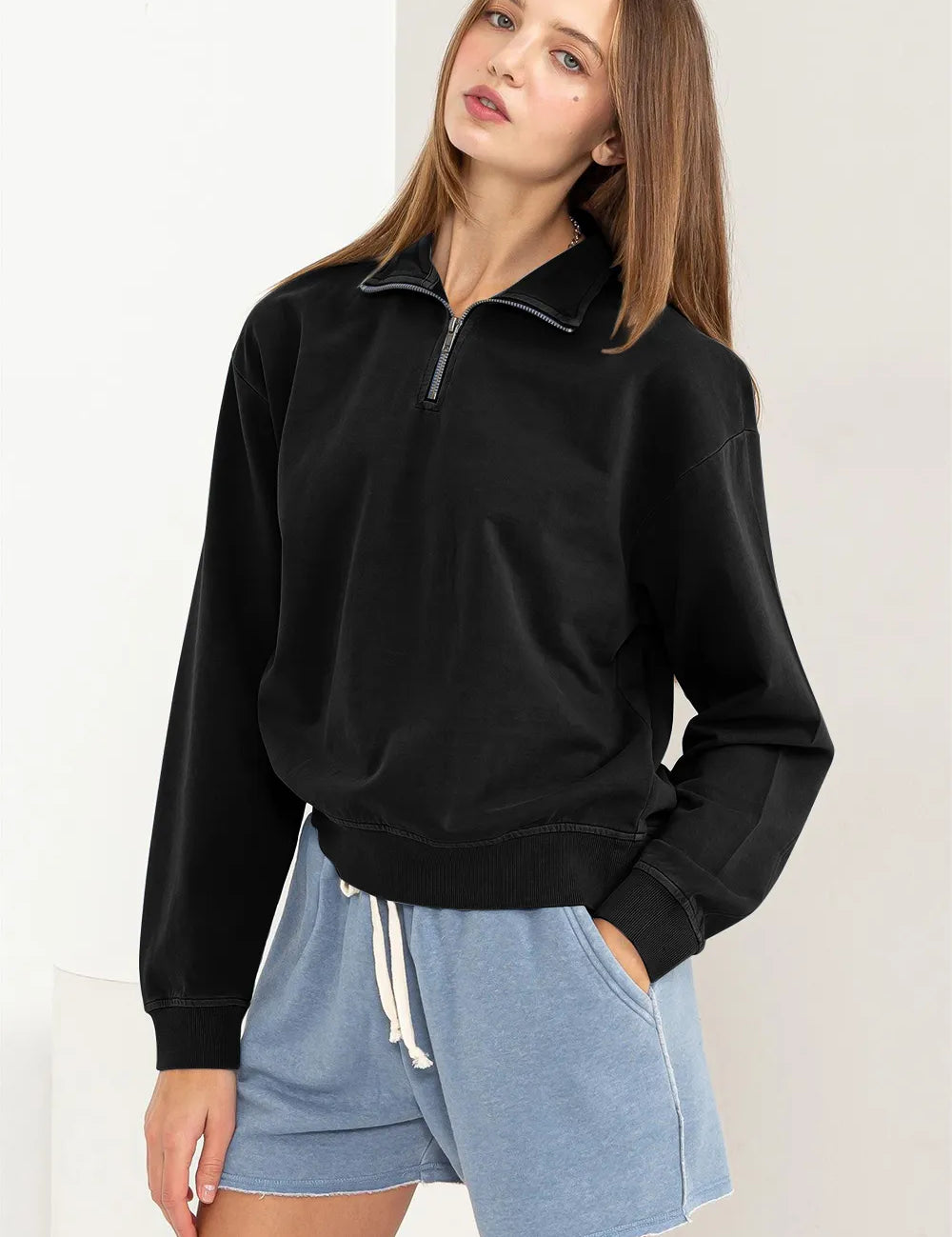 HYFVE Half Zip Drop Shoulder Sweatshirt | Daverri Fashions