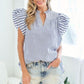 First Love Blue Striped Flutter Sleeve Blouse Blouses