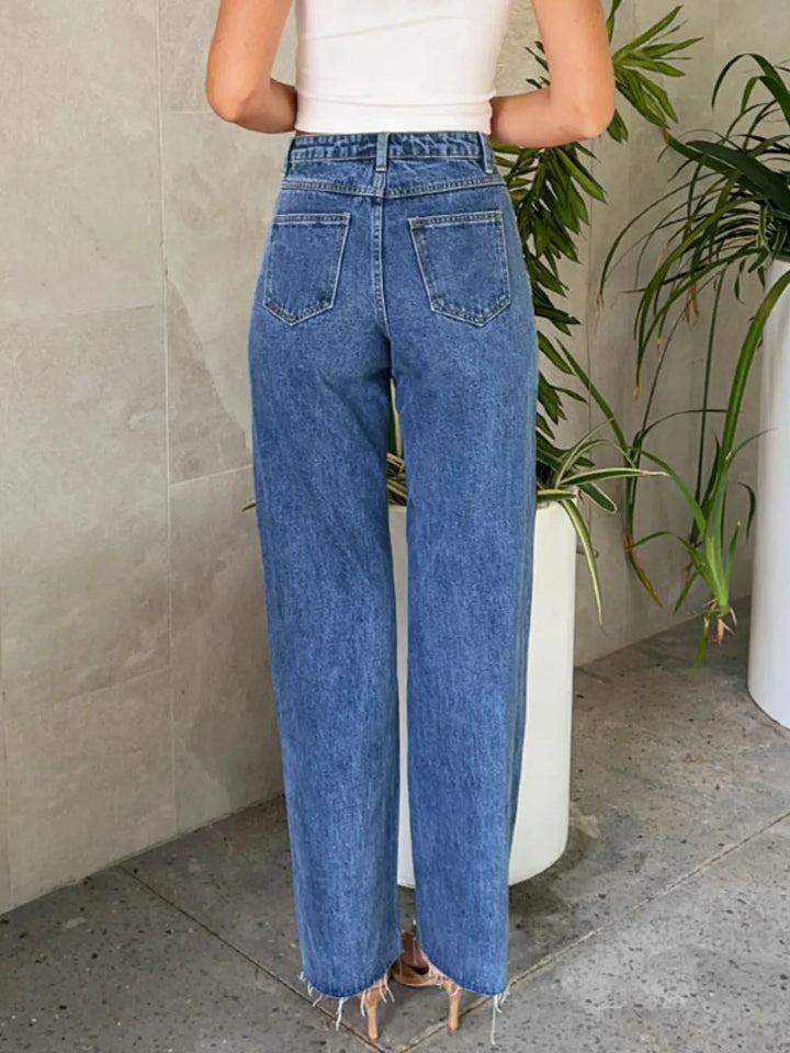 Pearl Embellished High Waist Straight Leg Jeans | Jeans Daverri Fashions