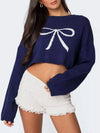 Bow Round Neck Cropped Sweater - DAVERRI FASHIONS