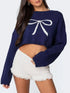 Bow Round Neck Cropped Sweater - DAVERRI FASHIONS
