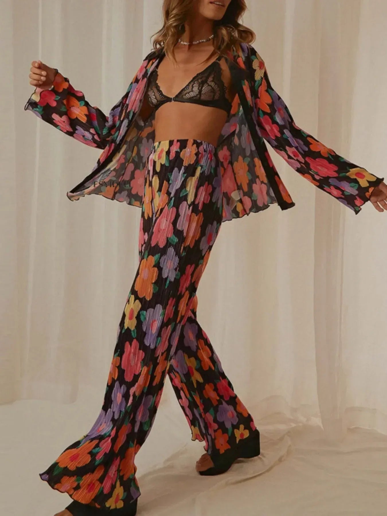 Printed Button Up Shirt and Pants Set - DAVERRI FASHIONS