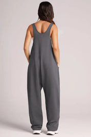 Dark Gray Lovelet Wide Strap Jumpsuit with Pockets | Overalls Daverri Fashions