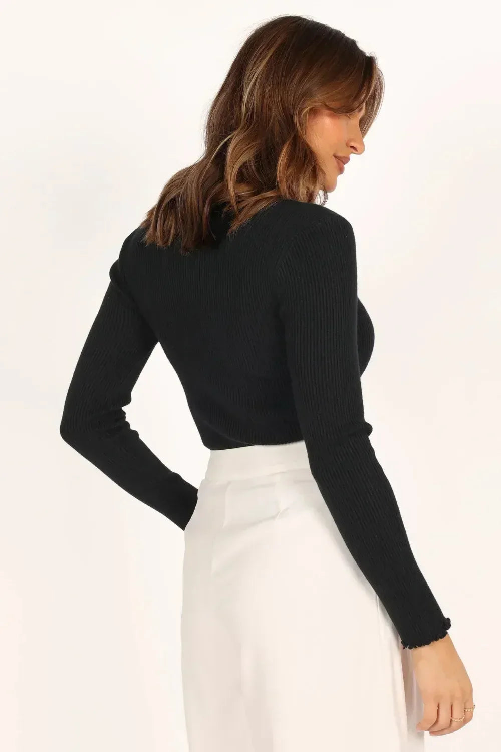 Lettuce Edge Round Neck Long Sleeve Top - DAVERRI FASHIONS